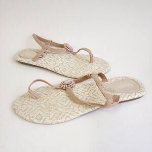Mix It Sandals Women's Size 8 Boho Beaded Tstrap Peach Beige Sandal Summer Shoe‌